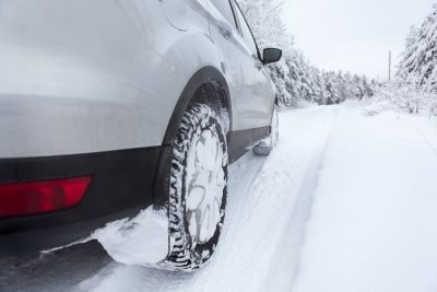 tyres on a snowy country road